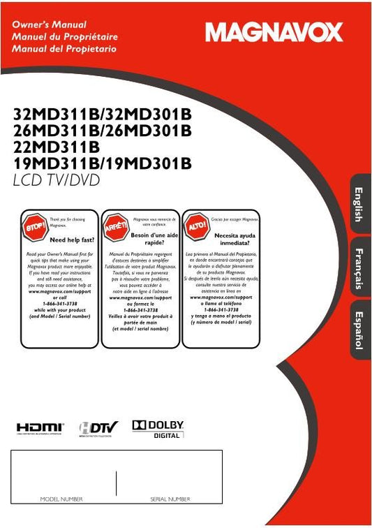 Magnavox 26 MD 301B/F7 TV/DVD Combo Operating Manual