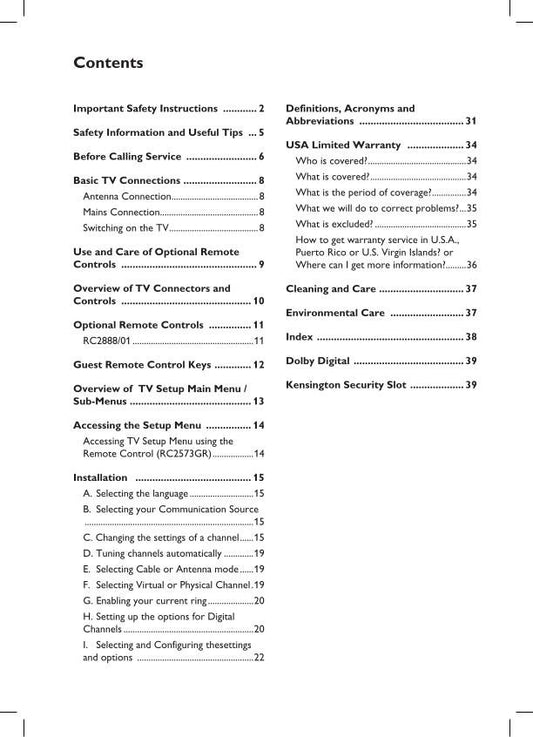 Philips 26HF5545D 26HF5545D/27 26HF5545D/27B TV Operating Manual