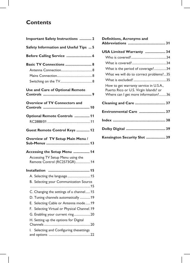 Philips 26HF5545D 26HF5545D/27 26HF5545D/27B TV Operating Manual