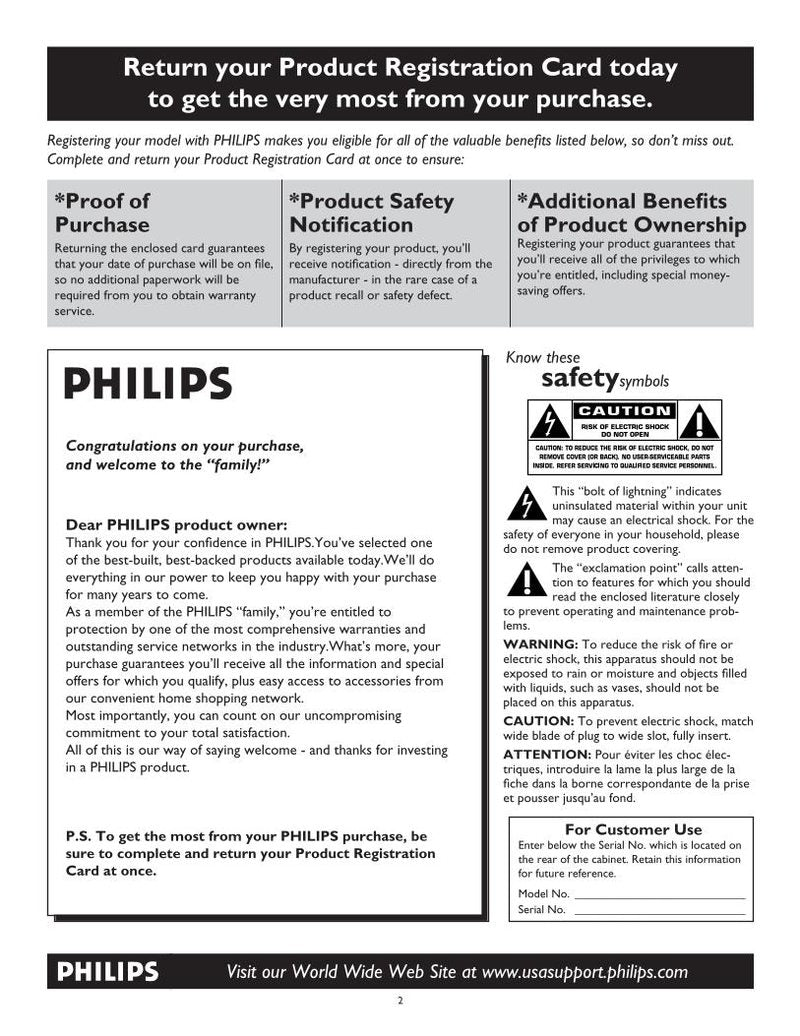 Philips 26PF5320 26PF5320/28 26PF5320/28B TV Operating Manual