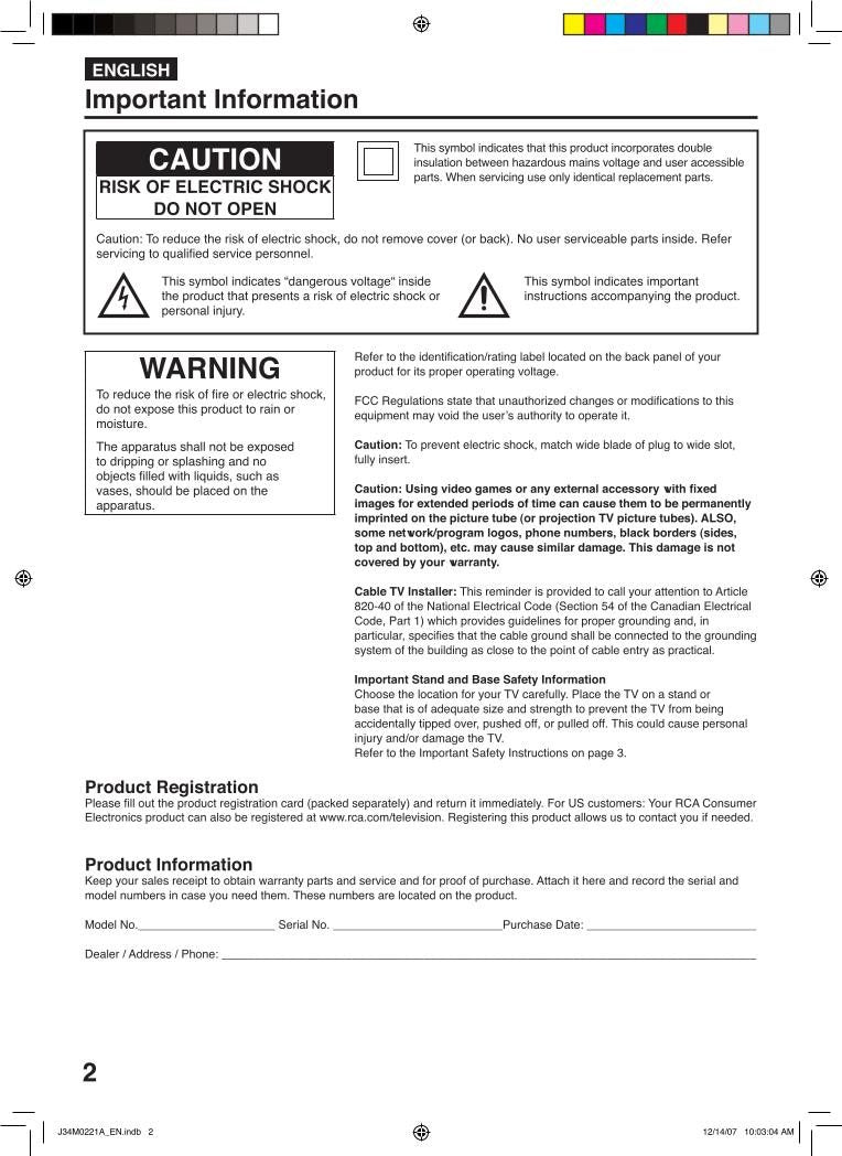 RCA 27F554T TV Operating Manual