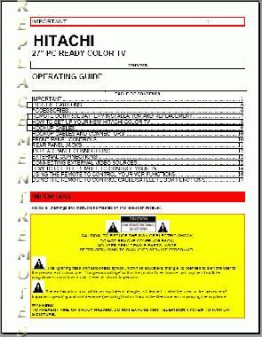 Hitachi 27 MM 20B TV Operating Manual