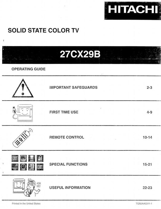 Hitachi 27 CX 29B TV Operating Manual