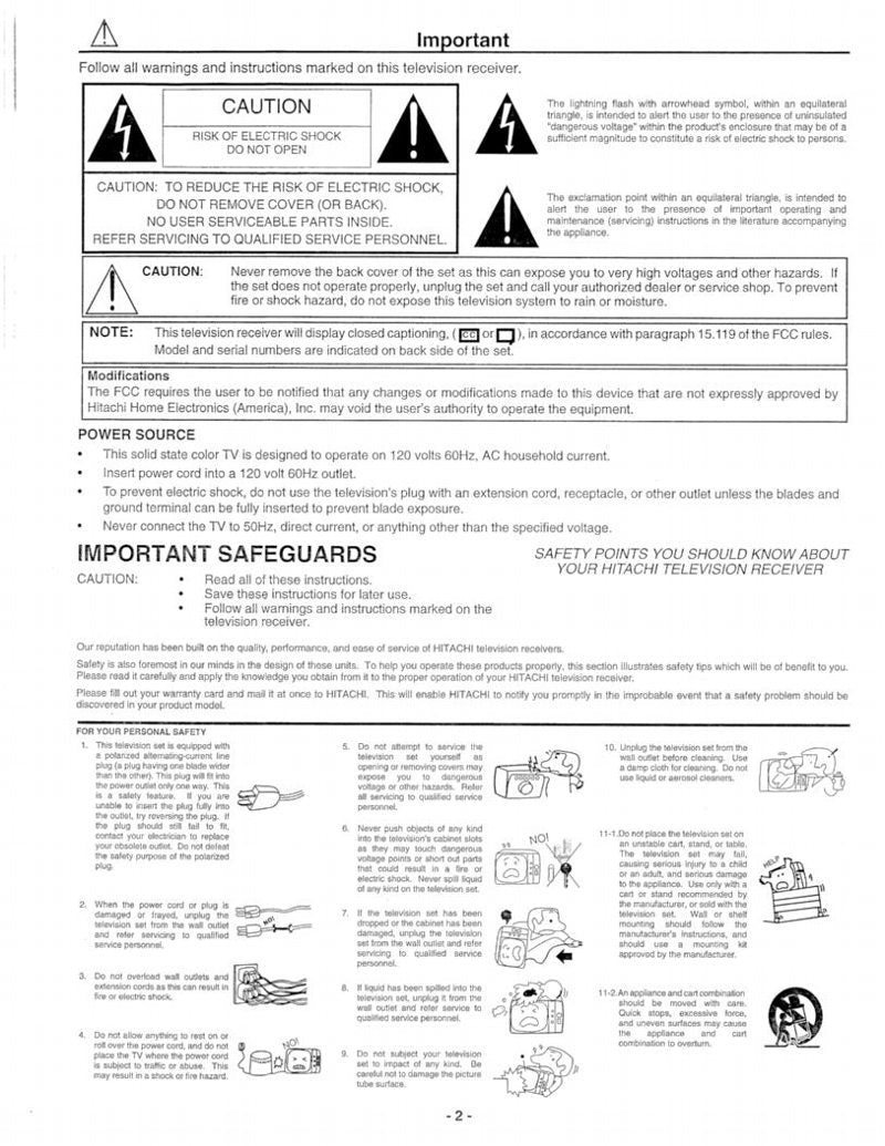 Hitachi 27 CX 29B TV Operating Manual
