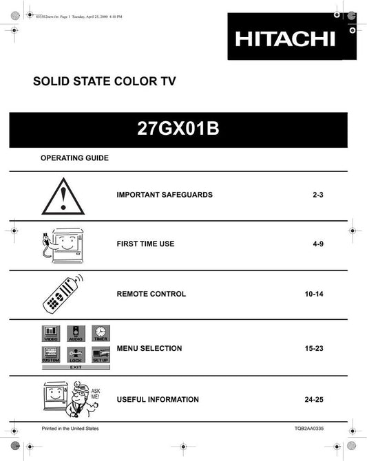 Hitachi 27 GX 01B TV Operating Manual