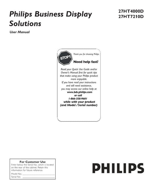 Philips 27HT4000D 27HT7210D 27HT7210D27 TV Operating Manual