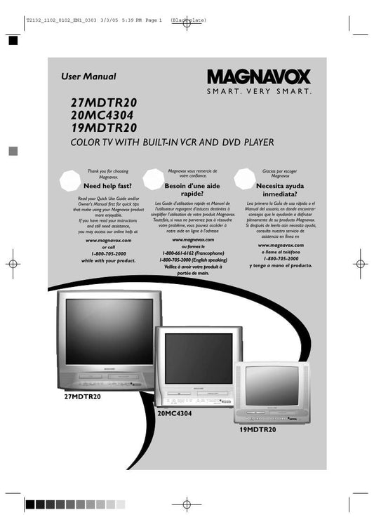 Philips 19MDTR20 20MC430417 27MDTR2099 TV/VCR/DVD Combo Operating Manual