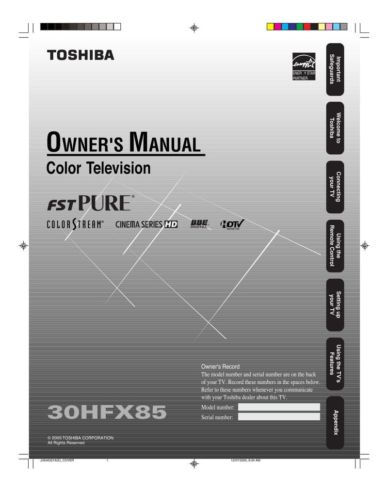 Toshiba 30HFX85 TV Operating Manual