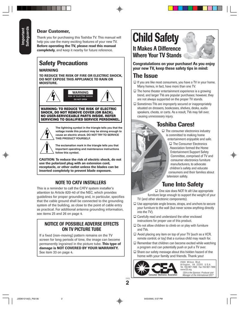 Toshiba 32AF45 Consumer Electronics Operating Manual