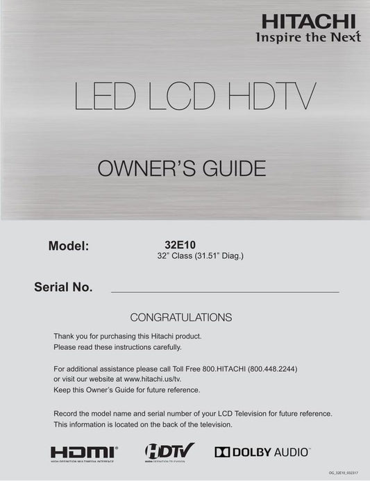 Hitachi 32 E 10 TV Operating Manual