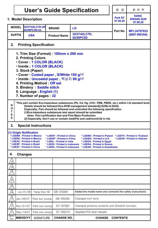 LG 32 LC 7D 37 42 Consumer Electronics Operating Manual