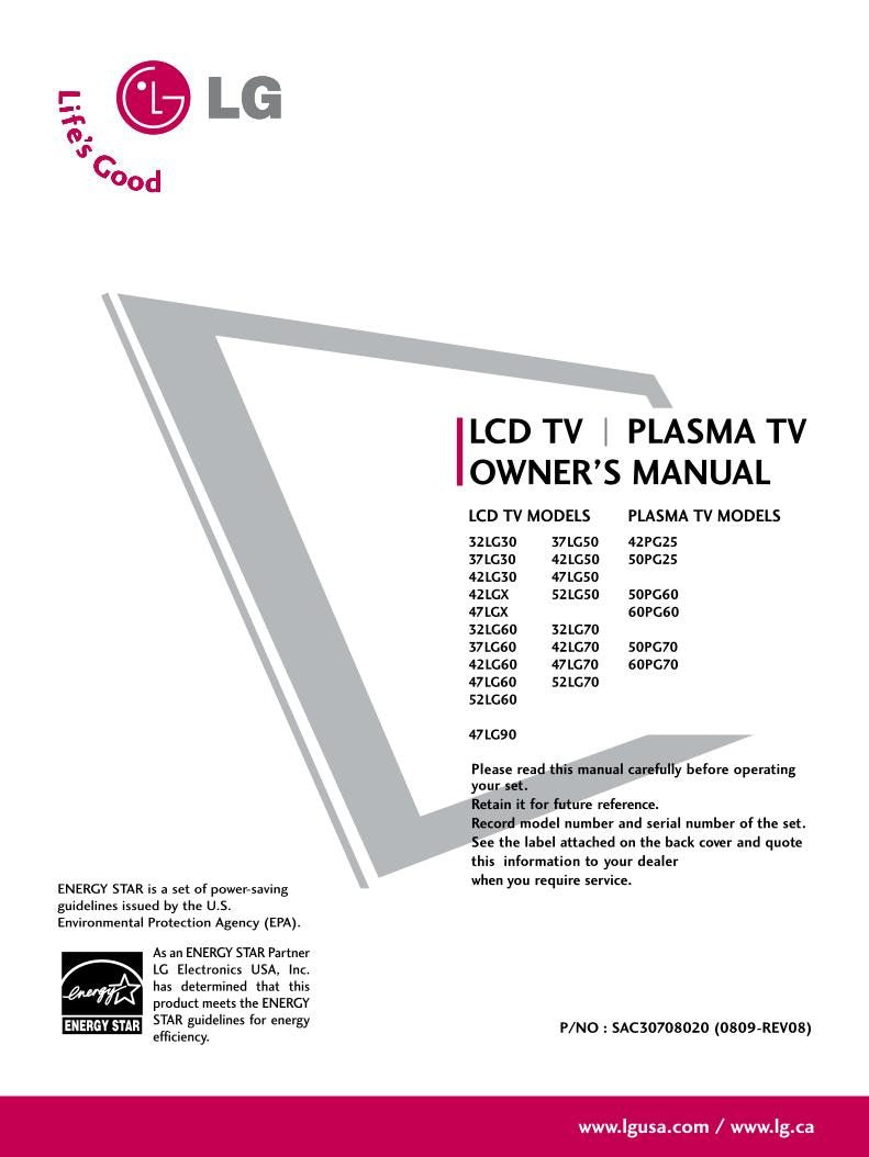 LG 32 30 60 70 TV Operating Manual
