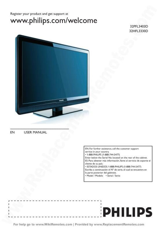 Philips 32HFL3330D 32PFL3403D TV Operating Manual