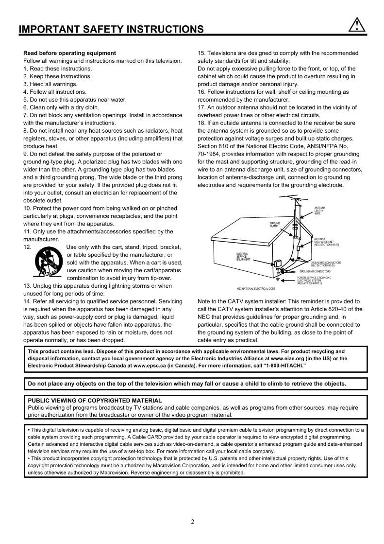 Hitachi 32 HDL 52A 37 TV Operating Manual