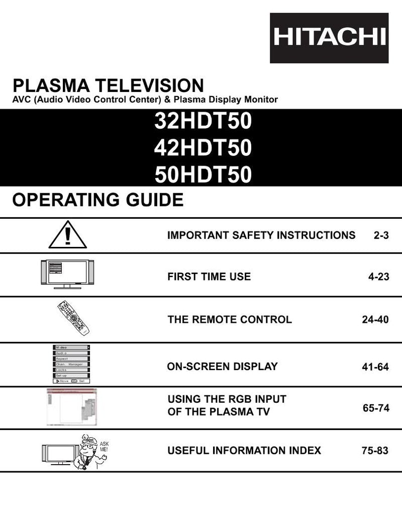 Hitachi 32 HDT 50 42 TV Operating Manual