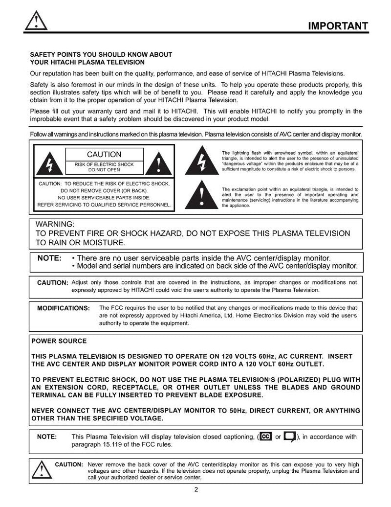 Hitachi 32 HDT 50 42 TV Operating Manual