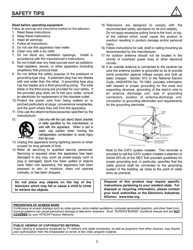 Hitachi 32 HDT 50 42 TV Operating Manual