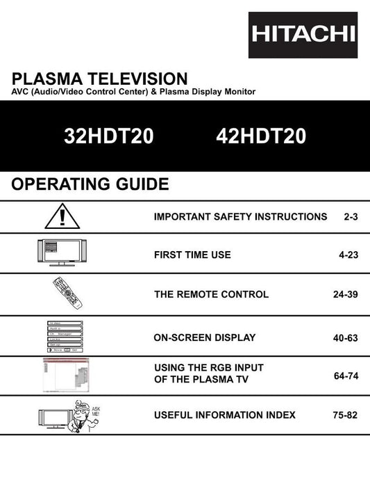 Hitachi 32 HDT 20 42 TV Operating Manual