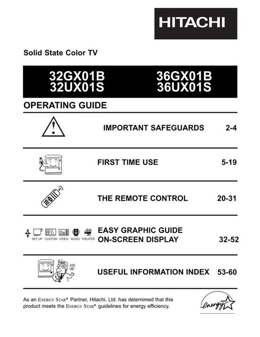 Hitachi 32 GX 01B UX 36 TV Operating Manual