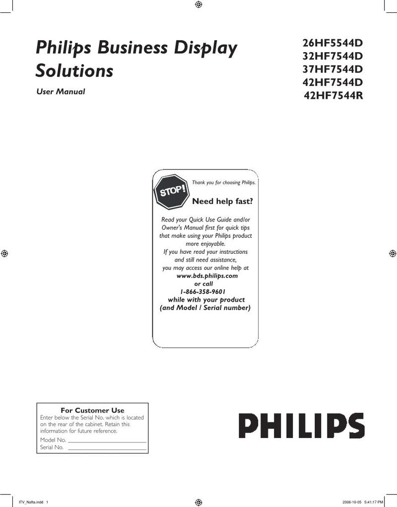 Philips 26HF5544D 32HF7544D 37HF7544D TV Operating Manual