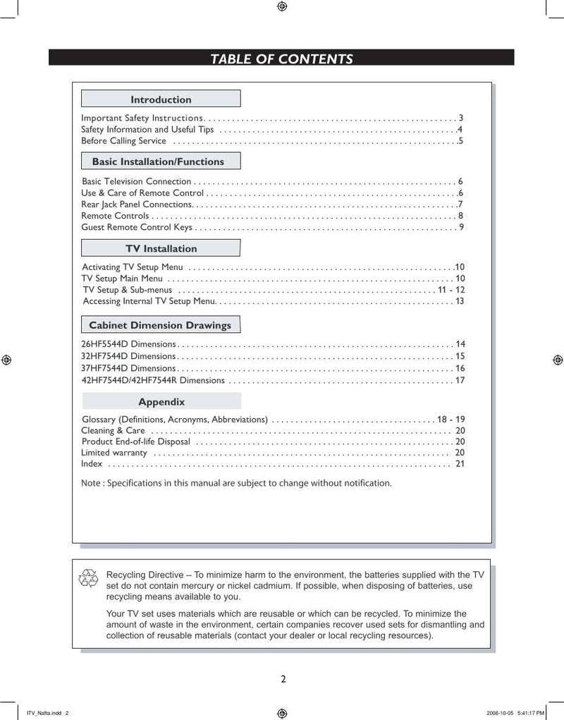 Philips 26HF5544D 32HF7544D 37HF7544D TV Operating Manual