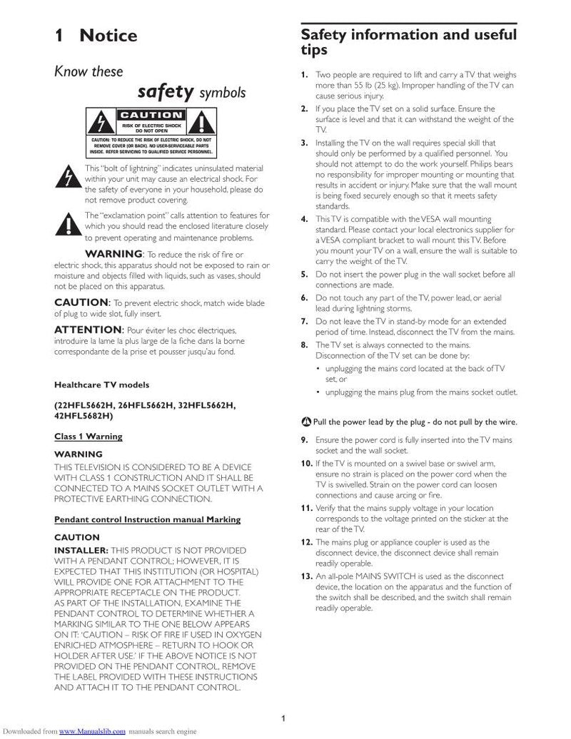 Philips 22HFL5662H 26HFL5662H 32HFL4462F TV Operating Manual