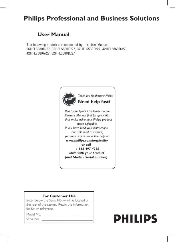 Philips 26HFL5830D/27 32HFL5860D/27 37HFL5560D/27 TV Operating Manual