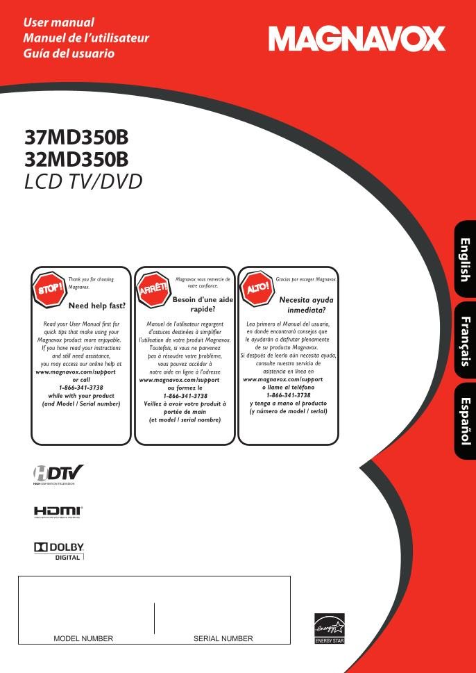 Magnavox 37 MD 350B/F7 TV/DVD Combo Operating Manual