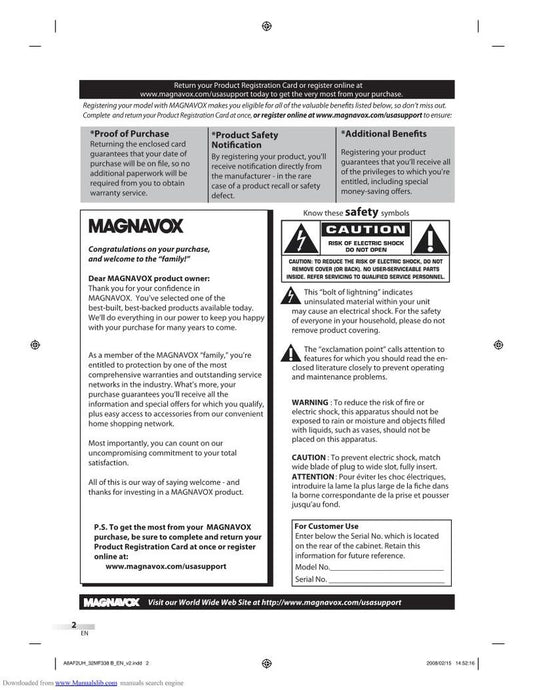 Magnavox 32MF338B27 TV Operating Manual