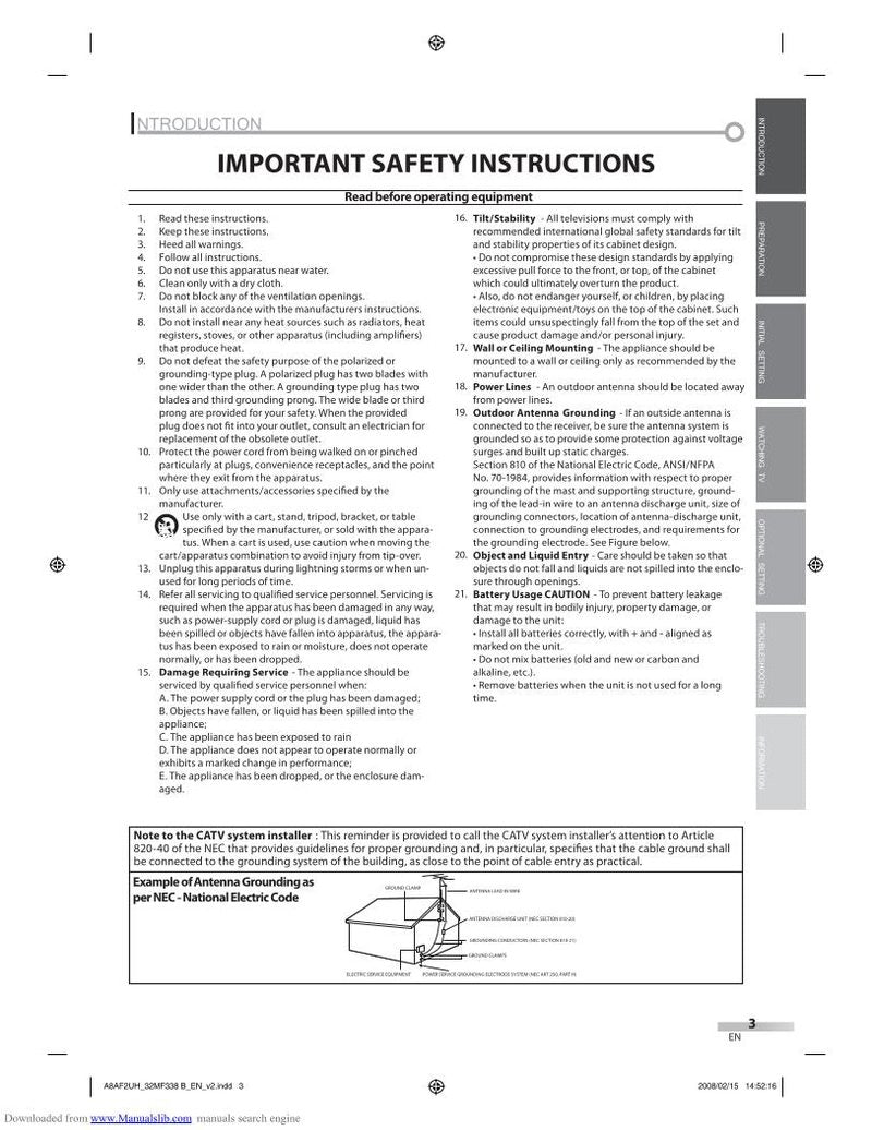 Magnavox 32MF338B27 TV Operating Manual