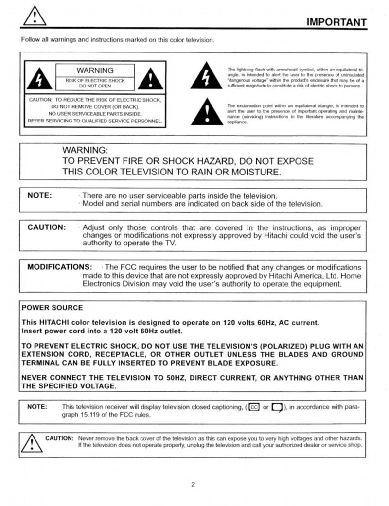 Hitachi 32 CX 39B FX 49B UX 59B TV Operating Manual