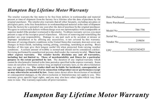 Hampton Bay 34342 Metro 54 in Indoor Ceiling Fan Operating Manual