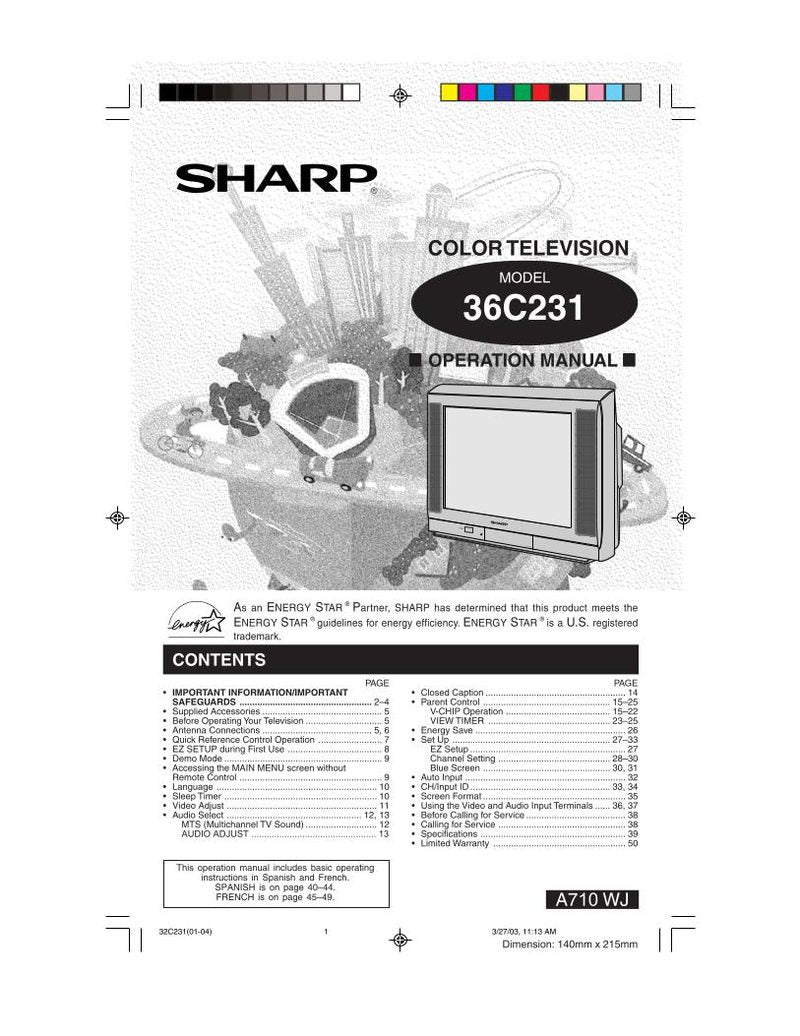 Sharp 32C230 32C231 36C230 Consumer Electronics Operating Manual