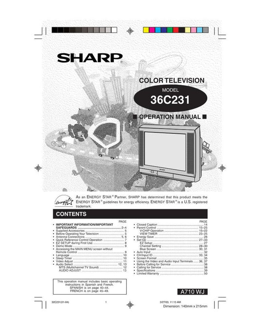 Sharp 32C230 32C231 36C230 Consumer Electronics Operating Manual