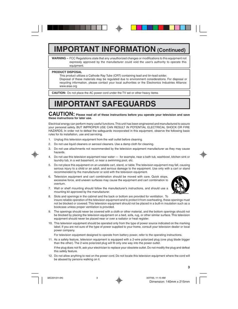 Sharp 32C230 32C231 36C230 Consumer Electronics Operating Manual