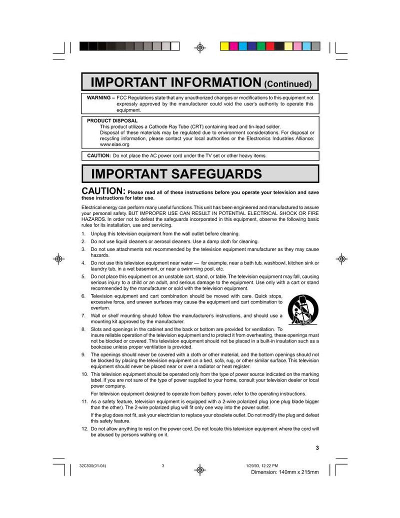 Sharp 27C530 32C530 36C530 Consumer Electronics Operating Manual