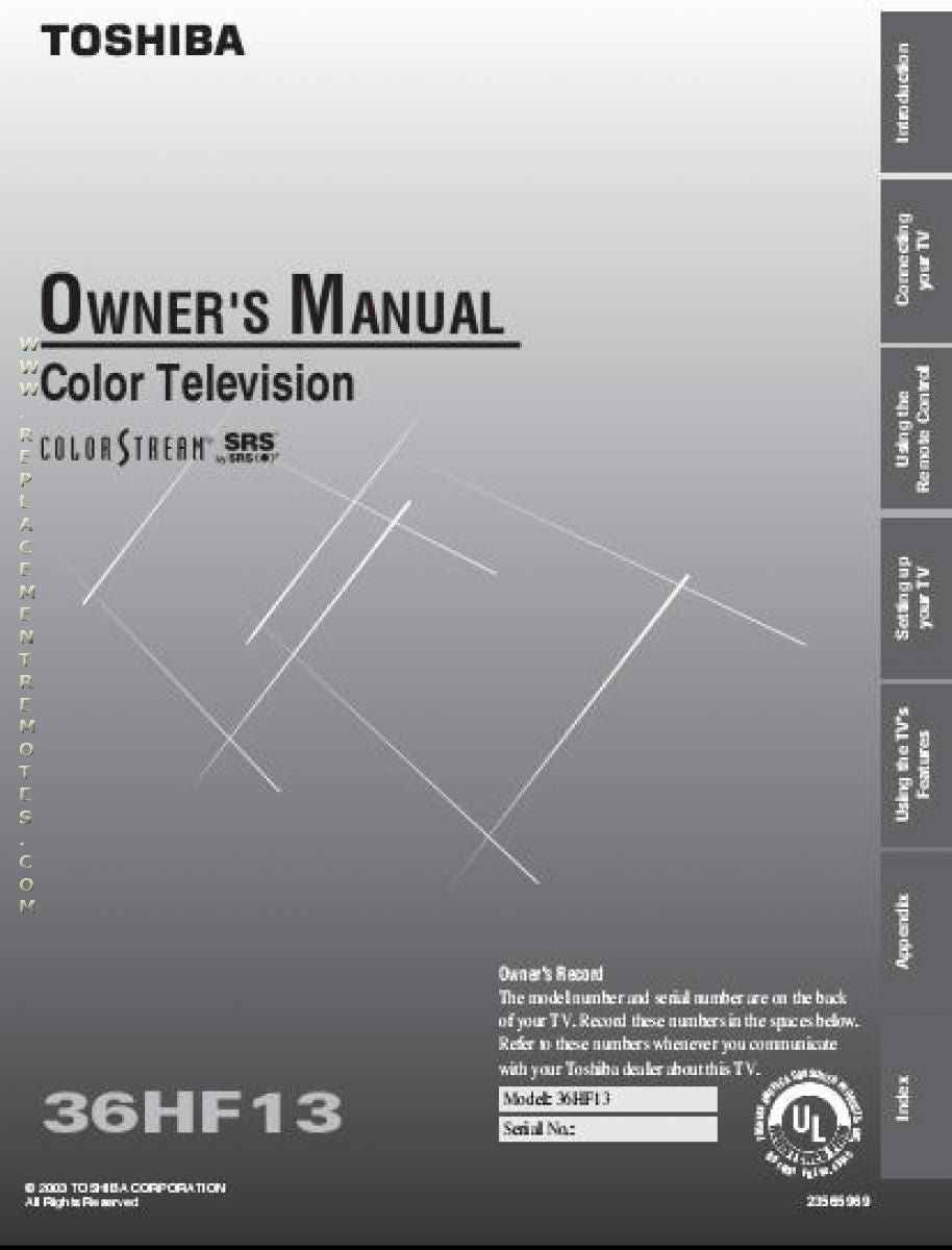 Toshiba 36HF12 36HF13 TV Operating Manual