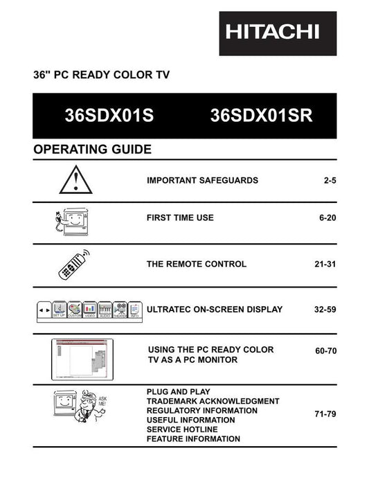 Hitachi 36 SDX 01S 01SR TV Operating Manual
