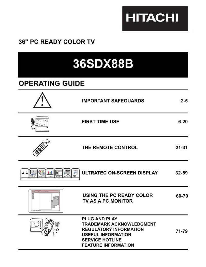 Hitachi 36 SDX 88B TV Operating Manual