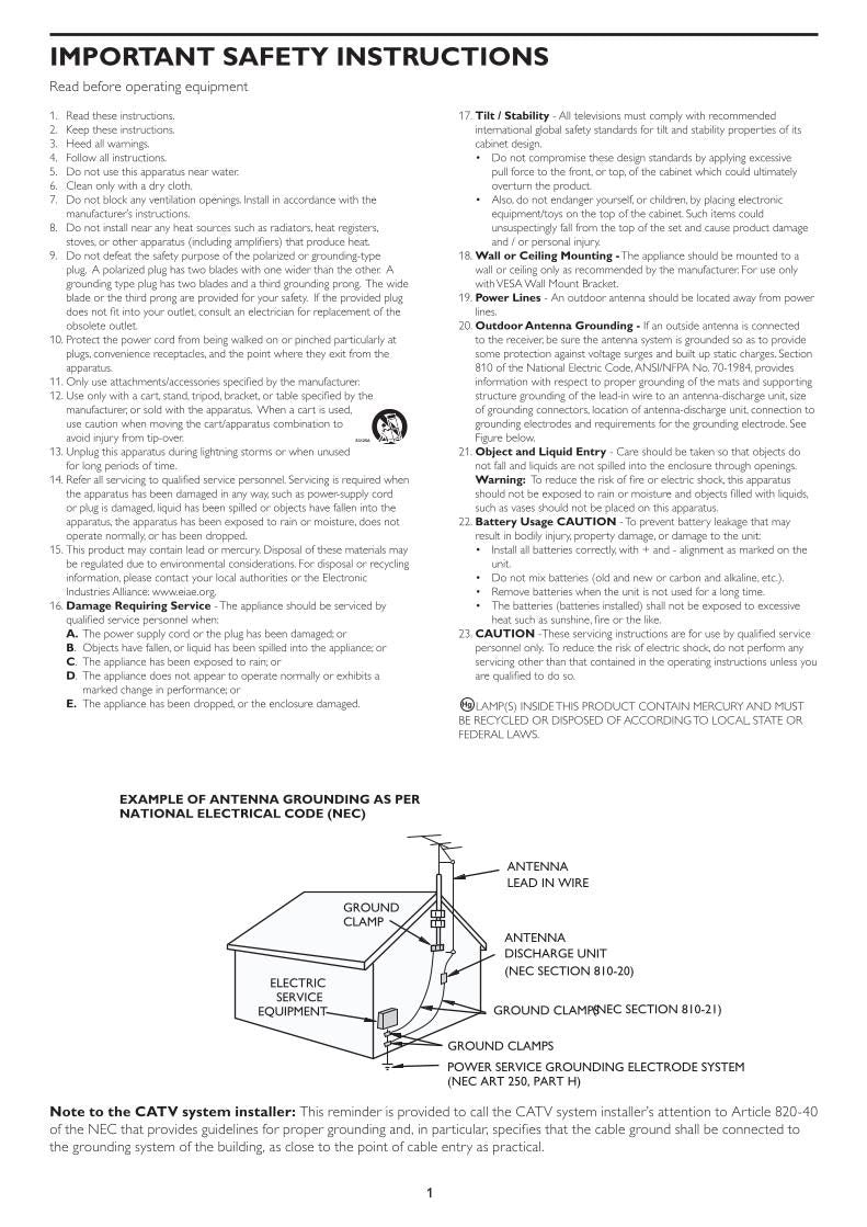 Philips 37HFL4482F/F7 TV Operating Manual
