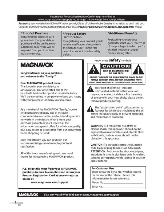 Magnavox 32MD350B 32MD350B/F7 37MD350B TV/DVD Combo Operating Manual