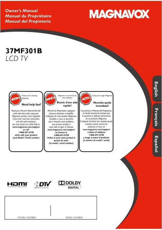 Magnavox 37 MF 301B/F7 TV Operating Manual