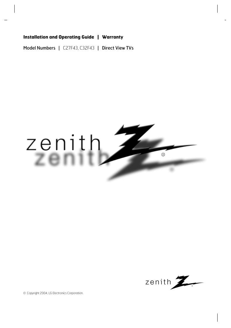 Zenith C27F43 C32F43 TV Operating Manual