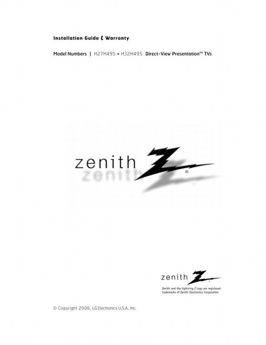 Zenith H27H49S TV Operating Manual