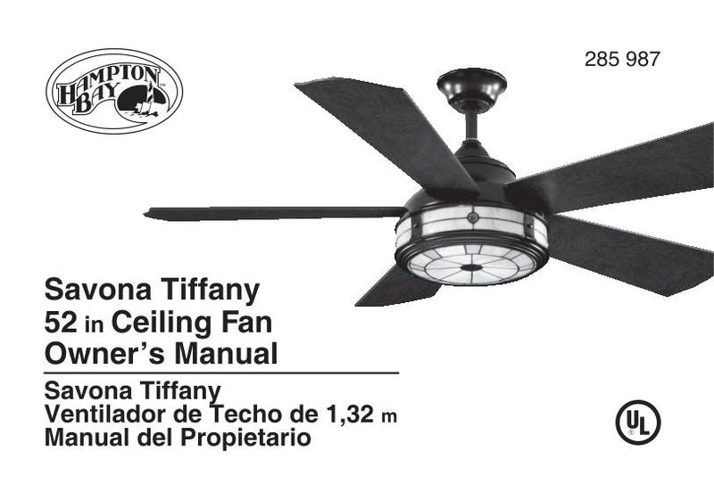 Hampton Bay AC 386 WBHAMPTONBAYSAVONA 52 INWEATHEREDBRONZECEILINGFAN Ceiling Fan Operating Manual