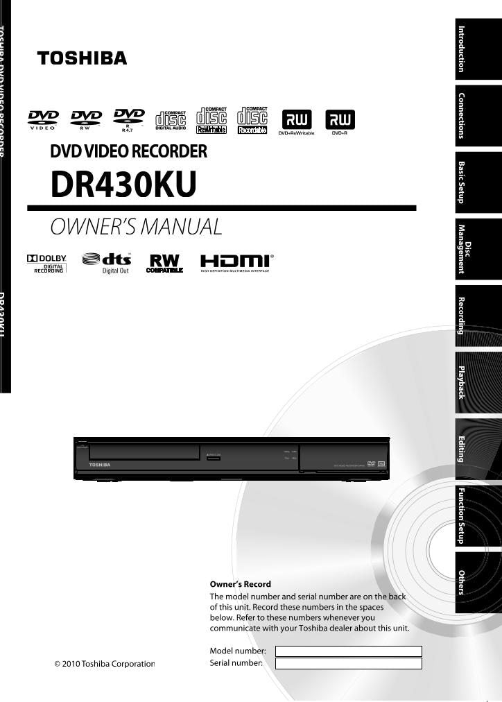 Toshiba DR430 Digital Video Recorder (DVR) Operating Manual