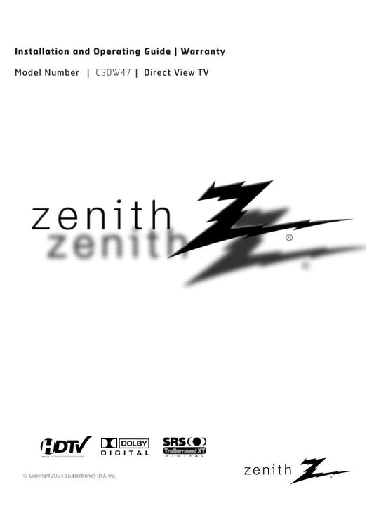 Zenith C30W47 TV Operating Manual