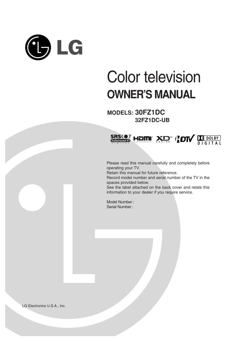 LG 32 FZ 1DCUB 30 1DC TV Operating Manual