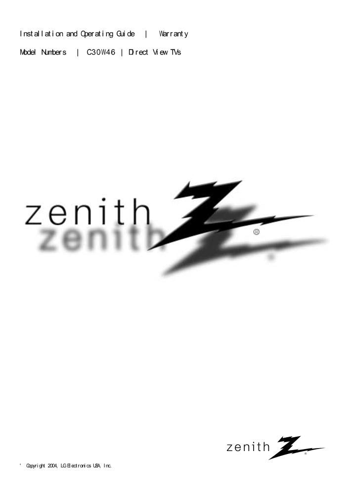 Zenith C30W46 TV Operating Manual