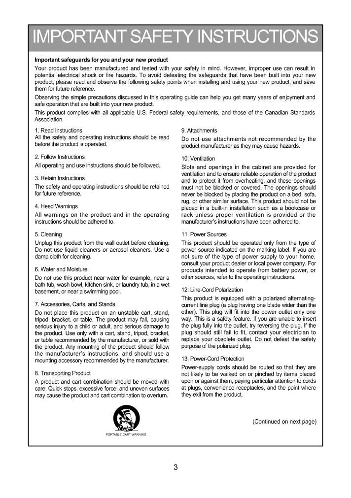 Zenith C30W46 TV Operating Manual